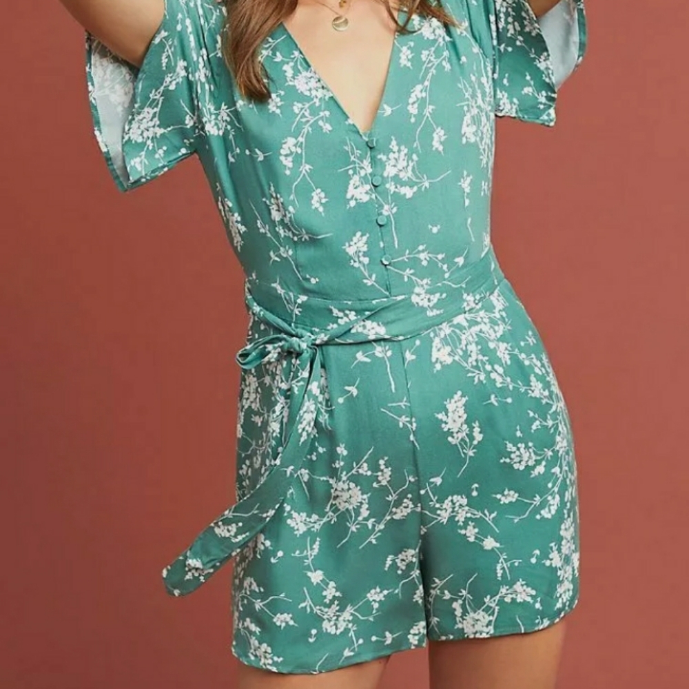 Anthropologie Greylin Clarissa Green Floral Romper